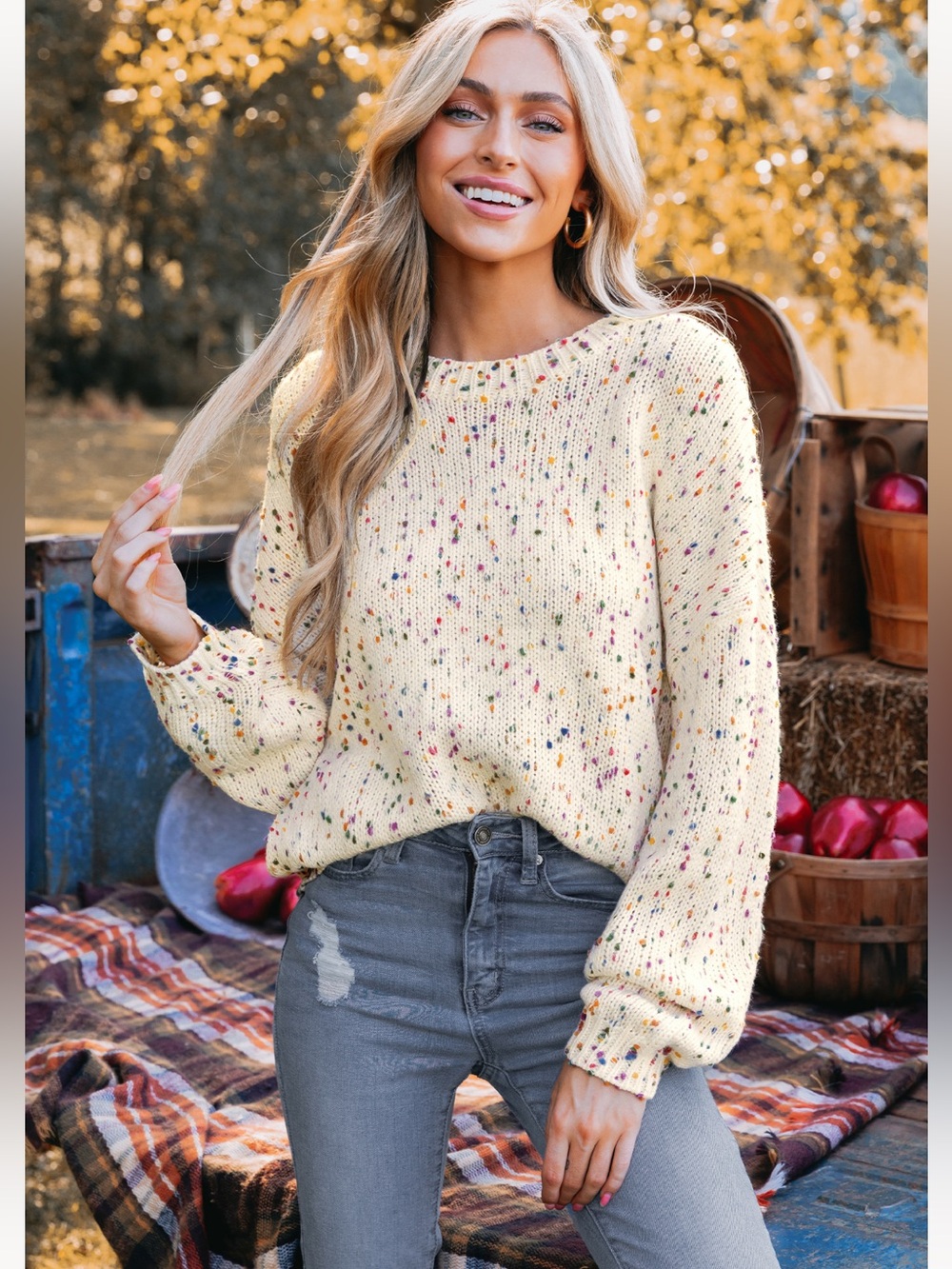 CUPSHE Rainbow Pom Pom Sweater